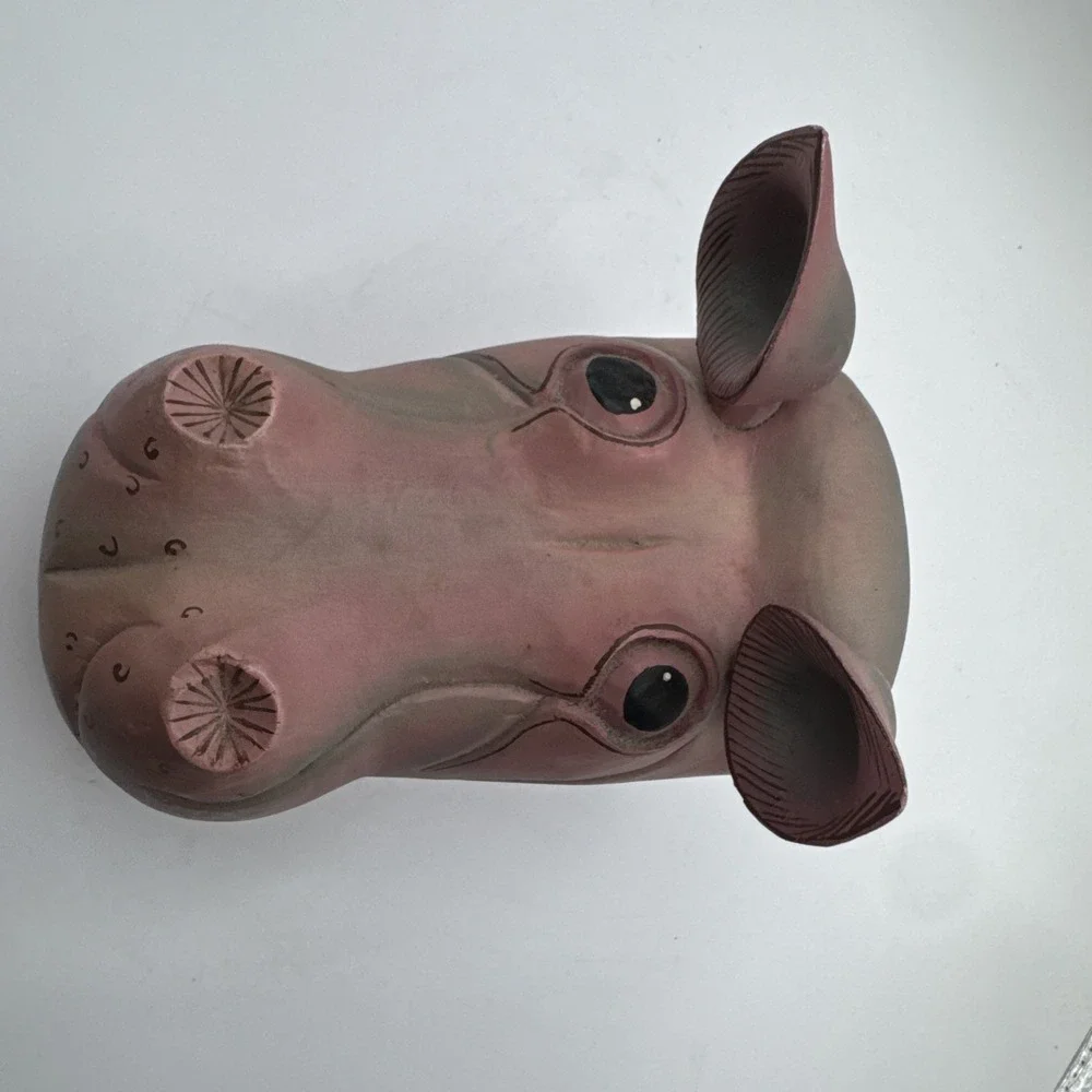 Hippo‎ Head Wall Art Wooden Hanging House Hippopotamus Hand Carved Home Decor